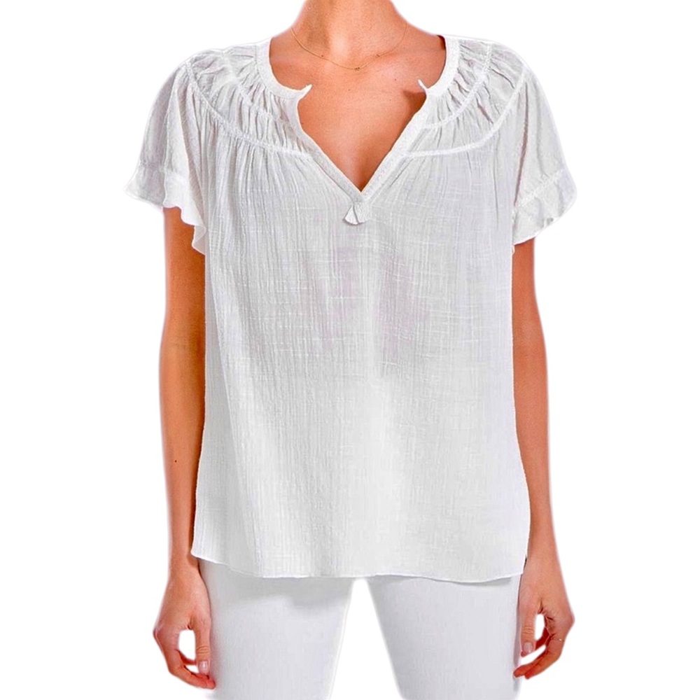*NWT* MAX STUDIO White‎ Textured Cotton Short Sleeve Top